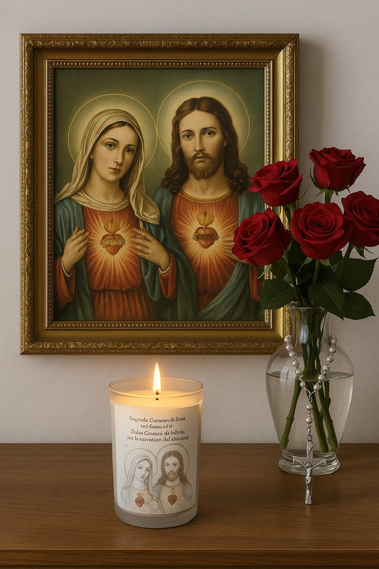 Vela del Sagrado corazon de Jesus y Dulce corazon de Maria.